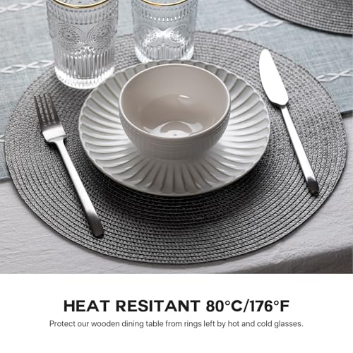 Baroyal Round Placemats Set of 8 Plastic Woven Placemats Washable Wipeable Table Mats for Dining Table Heat Resistant Non-Slip Circle Place Mats (Gray) - color: Gray
