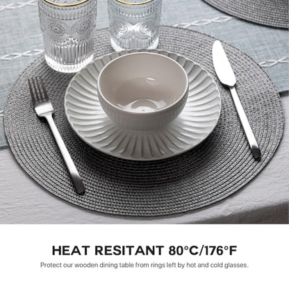Baroyal Round Placemats Set of 8 Plastic Woven Placemats Washable Wipeable Table Mats for Dining Table Heat Resistant Non-Slip Circle Place Mats (Gray) - color: Gray