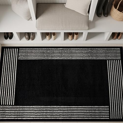 Rugshop Modern Bordered Minimal Area Rug for Living Room Black 4' x 6' - color: Black, size: 4' x 6' (Rectangular)