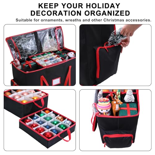 Large 2-in-1 Christmas Ornament Storage Box - High Capacity Storage, Easy Organization Protect Your Holiday Decorations (Black)