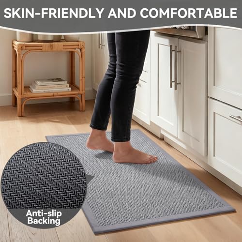 Kitchen Rugs Set of 2 PCS Non Slip Washable Grey 17"x30"+17"x47" - color: Grey, size: 17"x30"+17"x47"