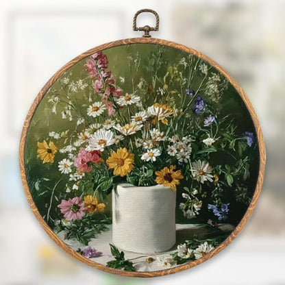 Funny Bathroom Wall Art Decor, Retro Dark Green Botanical Round Wall Art - color: flowers 0626