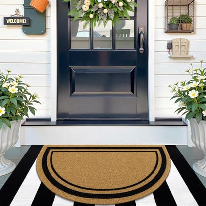 OLANLY Half Circle Door Mat 30x17, Low Profile Doormat (Border) - size: 30" X 17"