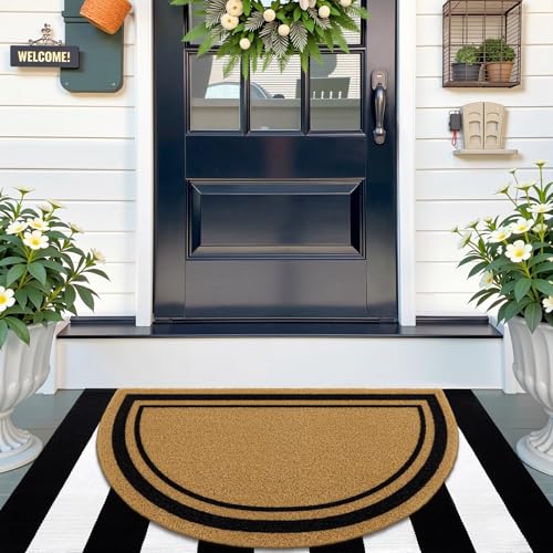 OLANLY Half Circle Door Mat 35x23, Low Profile Doormat (Border) - size: 35" X 23"