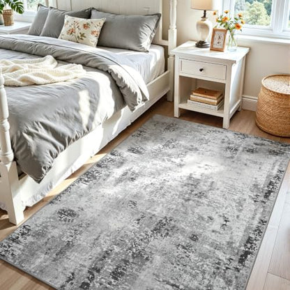 Kelarea Washable Area Rug 4x6, Non-Slip Low Pile Abstract Grey - color: Light Grey, size: 4' x 6' (Rectangular)
