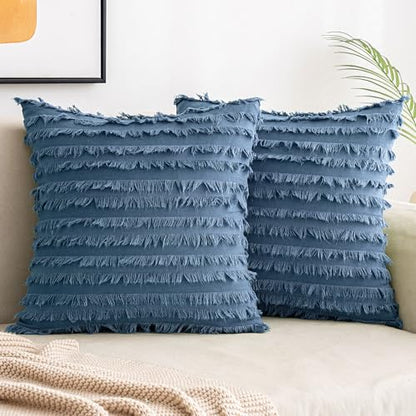 MIULEE Boho Linen Striped Throw Pillow Covers 18x18, Dark Blue - color: Dark Blue, size: 18" x 18" (Pack of 2)