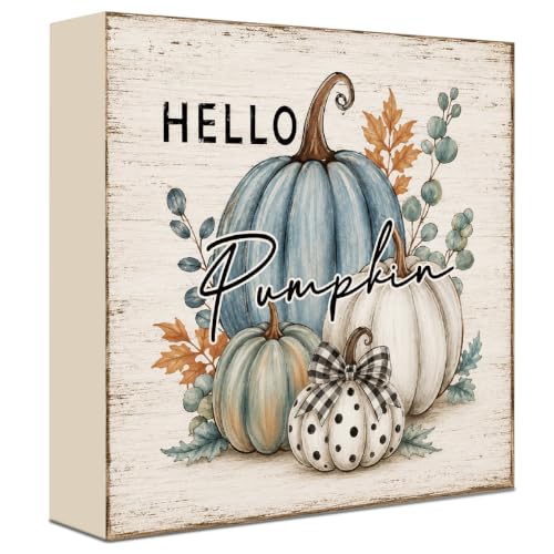 Fall Decorations for Home Hello Pumpkin Wood Sign Fall Decor Bathroom Sign - color: FALL45