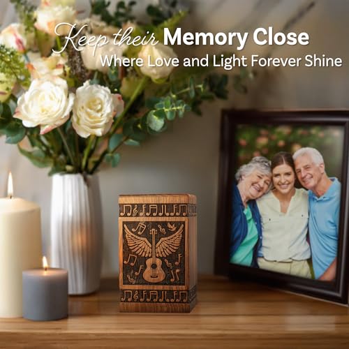 Guitar Wings Wooden Keepsake Urn for Human Ashes, 20 Cu in, Black - color: Antique Black, size: Keepsake (20 Cu In, Share of Ashes)