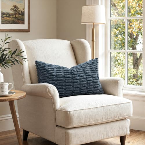 MIULEE Lumbar Corduroy Decorative Throw Pillow Covers 12x20 Blue Pack of 2 - color: Blue, size: 20" x 12" (Pack of 2)