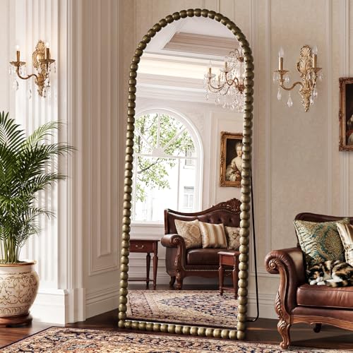 Antique Bronze Full Length Mirror 71x28 in, Beaded Standing Mirror - color: Antique Bronze