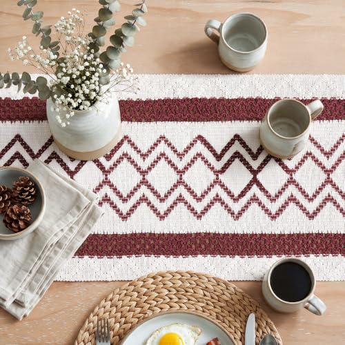 Artoid Mode Red Stripe Diamond Woven Table Runner 12x60 Inch - color: Red, size: 12" x 60", Table Runner