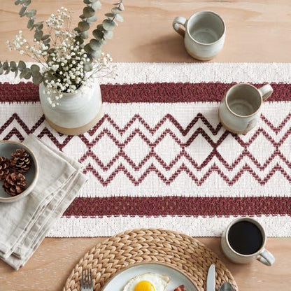 Artoid Mode Red Stripe Diamond Woven Table Runner 12x60 Inch - color: Red, size: 12" x 60", Table Runner