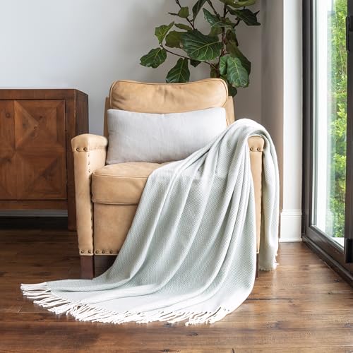 Linen Market Beddings Elevate Your Comfort with Herringbone Throw Blanket - Luxurious Woven Ultra Soft Acrylic - Sized 50" W x 60" L - Fringed Edges - Lightweight Layer for Bed or Sofa (Eucalyptus) - color: Eucalyptus
