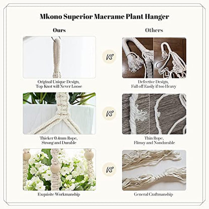 Mkono Macrame Plant Hangers Indoor Set of 4 Hanging Planter Basket Ivory - color: Ivory
