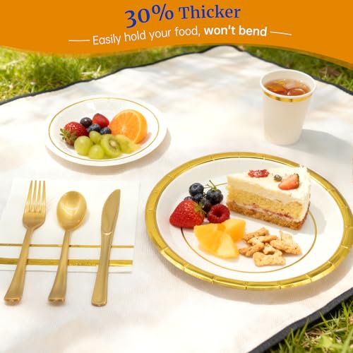 AIRE Gold White Paper Plates Set, 350PCS Disposable Tableware for 50 - color: 350pcs White Gold