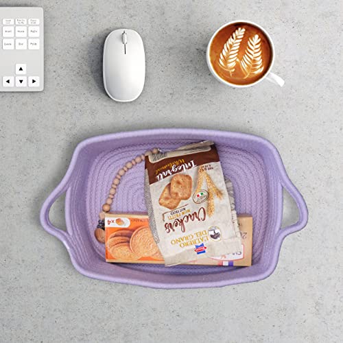 XUANGUO Medium Woven Cotton Rope Storage Basket with Handles, Light Purple - color: light purple