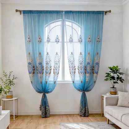 Amidoudou Rod Pocket Curtains European Luxury Sheer Embroidered Curtains for Living Room Bedroom (Blue,52" W x 90" L (Pack of 2)) - color: Blue, size: 52"W x 90"L (Pack of 2)