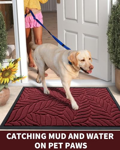 Yimobra Leaf Pattern Door Mat, 29.5 x 17 in, Red - color: Red, size: 29.5x17 in