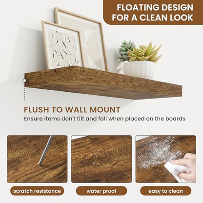 Floating Shelves for Wall, Wall Mounted Wood Shelves, Brown, Set of 2, 20in - color: Rustic Brown, size: 20"W x 6.5"D , 2 Pack
