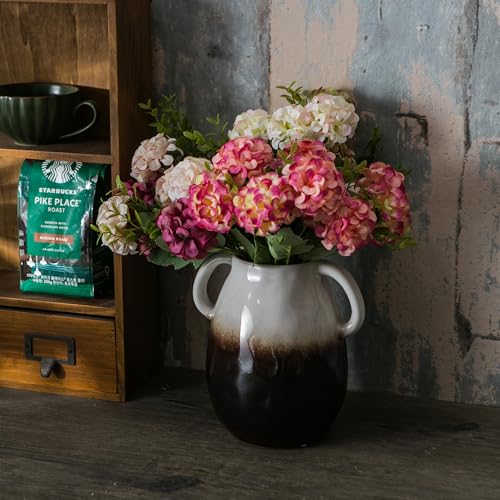 Tanvecle White Grad Ceramic Vase with Handles, 7" Modern Farmhouse Decor - color: White Grad
