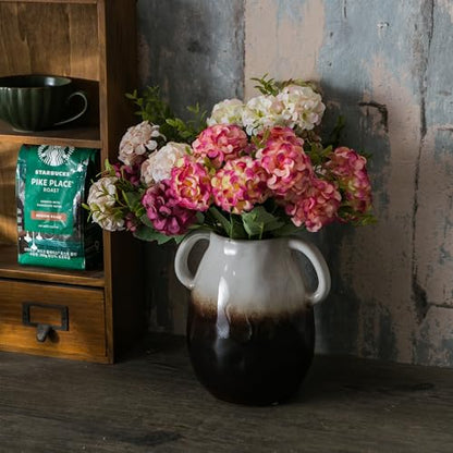 Tanvecle White Grad Ceramic Vase with Handles, 7" Modern Farmhouse Decor - color: White Grad
