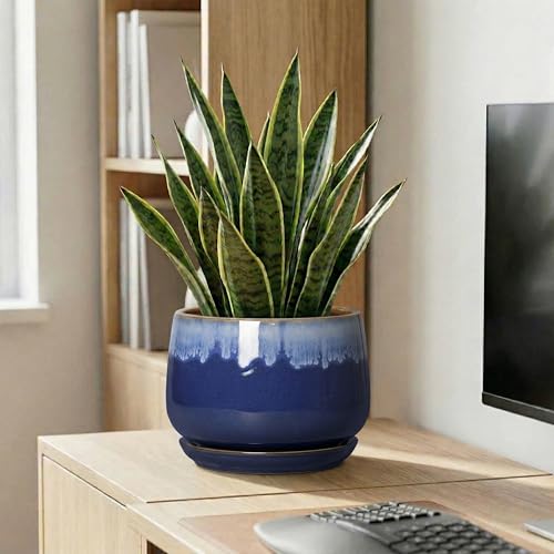 Ceramic Pots for Plants, 9 Inch Indoor Planter, Deep Blue - size: 9 Inch, style: Deep Blue