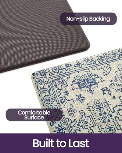 DEXI Kitchen Floor Mats Cushioned Anti Fatigue Runner Rug, 24x59 Blue - color: Blue/White, size: 59"L x 24"W x 0.4"Th