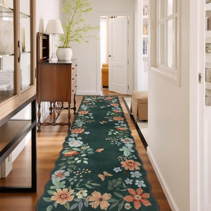 Lahome Floral Hallway Runner Rug Non Slip, 2'6''x10' Soft Washable Runners - color: Dark Green, size: 2.6' x 10'(Runner)