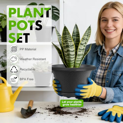 Quarut 12 Inch Pots for Plants,4 Pack Large Flower Pots with Drainage Hole - color: Diamond Pattern-black, size: 12 inch-4 Pack