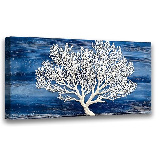 Abstract Wall Art Canvas Print White Tree Trunk Painting Bathroom Decor Paintings Modern Style Living Room Bedroom Office Home Kitchen Decor Nature Landscape Artwork Wooden Frame 20x40 Inches - color: White tree trunk on blue background, size: 40"L x 20"W