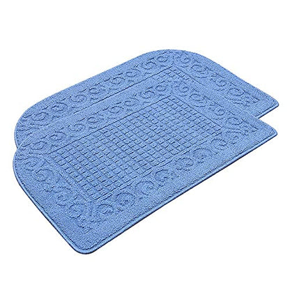 COSY HOMEER 27x18 Half Round Kitchen Rug,Non Slip Washable Mat,Blue 2PCS - color: Blue 2pcs, size: 1'6" x 2'3" (Semicircular)