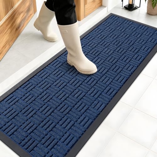 OLANLY Front Door Mat Outside Entrance 47x17, Heavy-Duty Rubber Doormat - color: Navy Blue, size: 47" X 17"