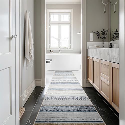 2x8 Washable Area Rugs for Living Room Boho Runner Rug Blue/Brown - color: Blue/Brown, size: 2' x 8' (Runner)