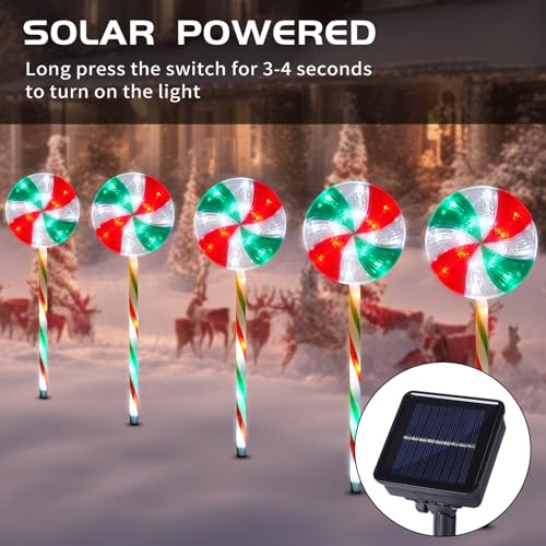 BRIGHTDECK 5 Pack Solar Christmas Pathway Lights, Lollipop Stakes - color: RGW, size: 5Pack