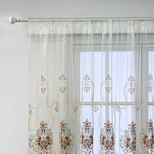 pureaqu Sheer Curtains Embroidered Window Drape Rod Pocket 1PC W75 x H96 - size: 75"W x 96"L (Pack of 1)