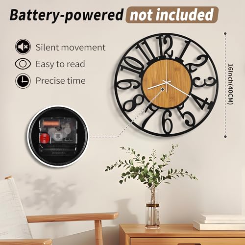 Maxstar 16" Silent Wall Clock – Battery Operated, Rustic Metal & Wood - color: Yellow, size: 16 Inch
