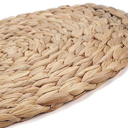6 Pack 11.8" Woven Placemats, Natural Hand-Woven Water Hyacinth Placemats, Round Braided Rattan Tablemats for Dining Table, Large Weave Round Place Mats Heat Resistant Non-Slip Table Mats, 11.8 Inch - size: 11.8 inch (30cm)