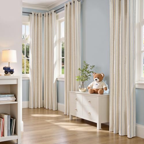 jinchan Linen Curtains 63 inch Blue Stripe for Kids Room Grommet 2 Panels - color: Multi Blue on Linen, size: 50"W x 63"L (Pack of 2)