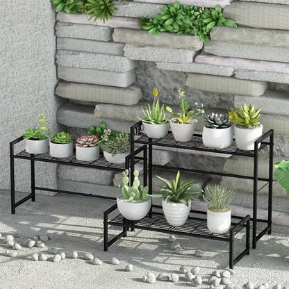 Garden 4 you 3 Tier Metal Stackable Plant Stand, Flower Pot Holder - color: Black, size: 27.5"L x 30"W x 23"H