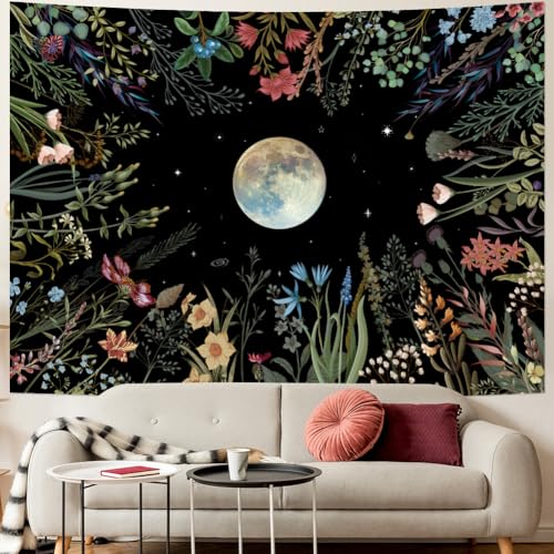 Amhokhui Moonlit Garden Tapestry Floral Flower Tapestries - size: 92.5"L x 70.8"W