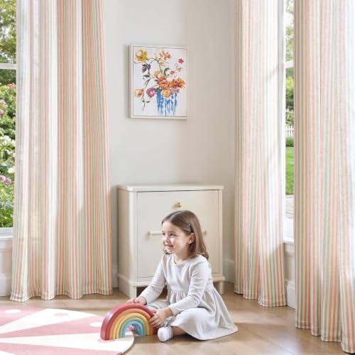 jinchan Linen Curtains 63 inch Candy Stripe for Kids Room Grommet 2 Panels - color: Candy on Flax, size: 50"W x 63"L (Pack of 2)
