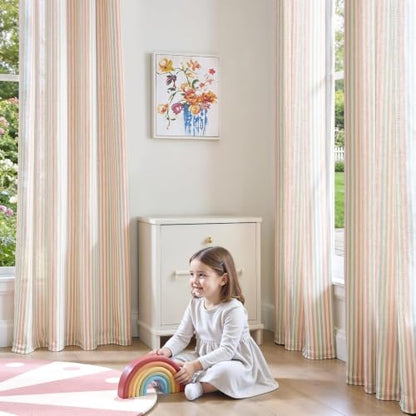 jinchan Linen Curtains 63 inch Candy Stripe for Kids Room Grommet 2 Panels - color: Candy on Flax, size: 50"W x 63"L (Pack of 2)