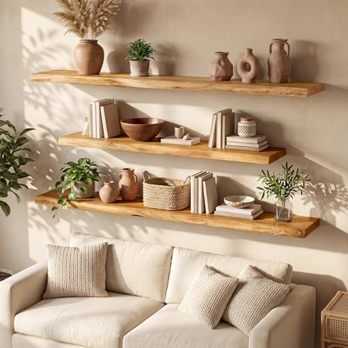 48" Live Edge Floating Shelf, Solid Elm Wood Wall Shelf - color: Artisan Natural, size: 48 Inch | 1 Pack