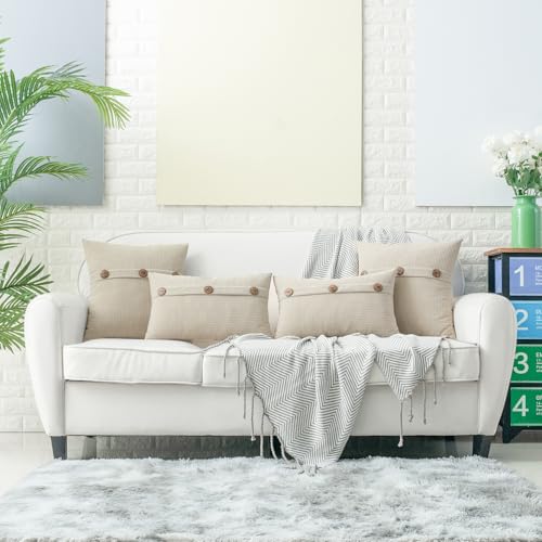 HWY 50 Cream White Chenille Throw Pillow Covers 22x22 Inch Buttons - color: Cream White, size: 22" x 22" (Pack of 2)