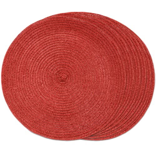 FunWheat Round Braided Placemats Set of 6 Table Mats for Dining Tables Woven Washable Non-Slip Place mats for Decoration(Shining Red, 6pcs) - color: Christmas Red, size: Set of 6