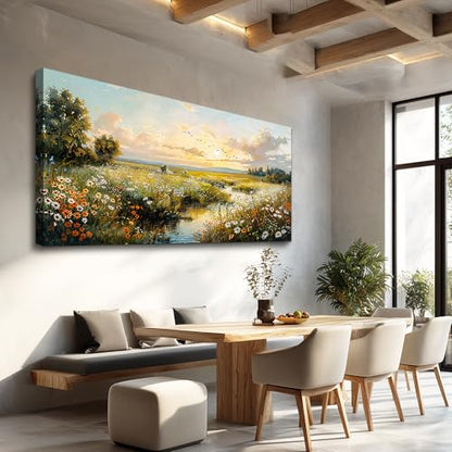 XIGUANGART Nature Landscape Wall Art, Sunset Wildflowers Pictures 20X40 In - color: Pastoral Scenery Paintings, size: 40"L x 20"W