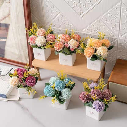 6Pcs Artificial Flowers with Ceramic Pot Small Fake Hydrangea Flowers - color: Multi-color