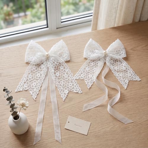 White Lace Bow Curtain Tiebacks 6-Pack, Vine Floral Curtain Holdbacks - color: White Daisy Floral