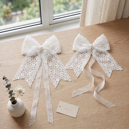 White Lace Bow Curtain Tiebacks 6-Pack, Vine Floral Curtain Holdbacks - color: White Daisy Floral