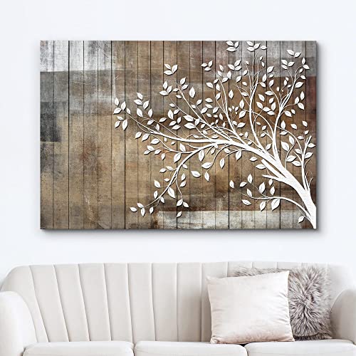 wall26 Canvas Print Wall Art Black Tree Silhouette & Birds & Gray Grunge Background Nature Wilderness Illustrations Modern Art Rustic Multicolor for Living Room, Bedroom, Office - 12"x18" - color: Abstract Tree Artwork - 05, size: 18"L x 12"W